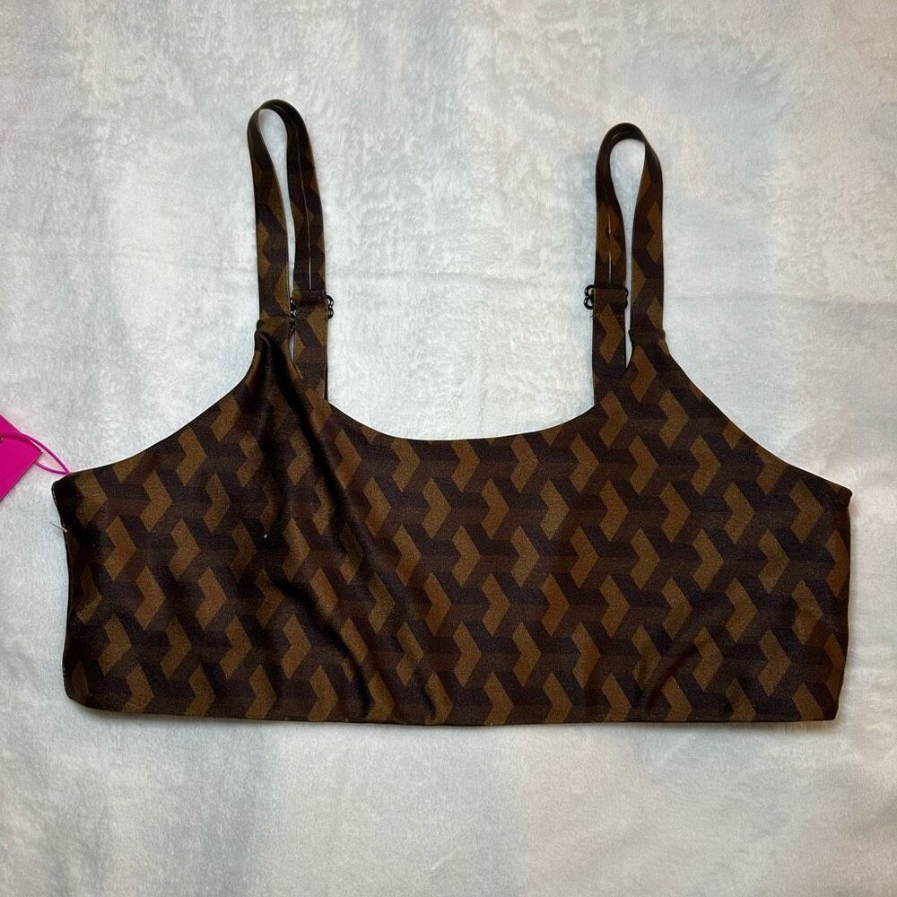 Terez Womens Sports Bra Brown Tan Abstract Zig Zag Size Large NWT